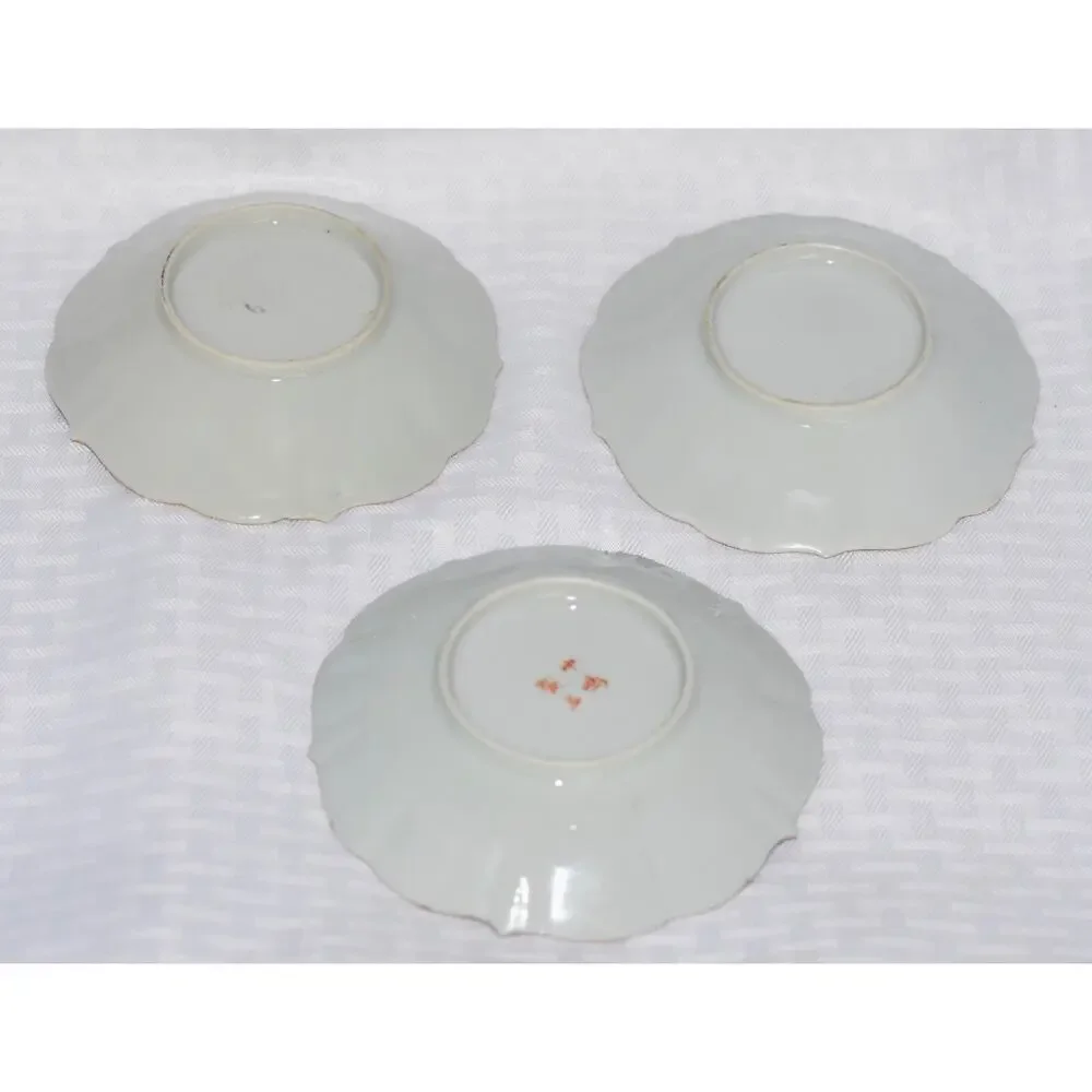 3 - Kutani Japanese Birds Egg Shell Scalloped Porcelain Dessert Plates
